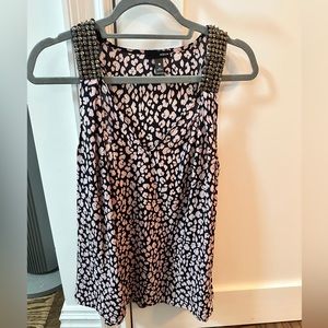 Aqua Pink and Black Blouse with Studded Straps - Size Large